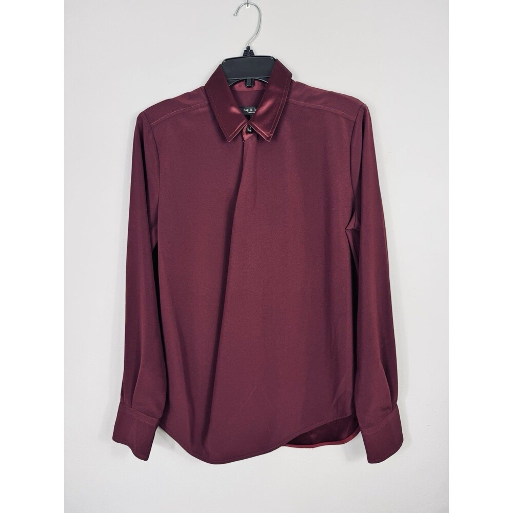NWT Rag and Bone Burgundy Silk Long Sleeve Hidden Button Blouse S